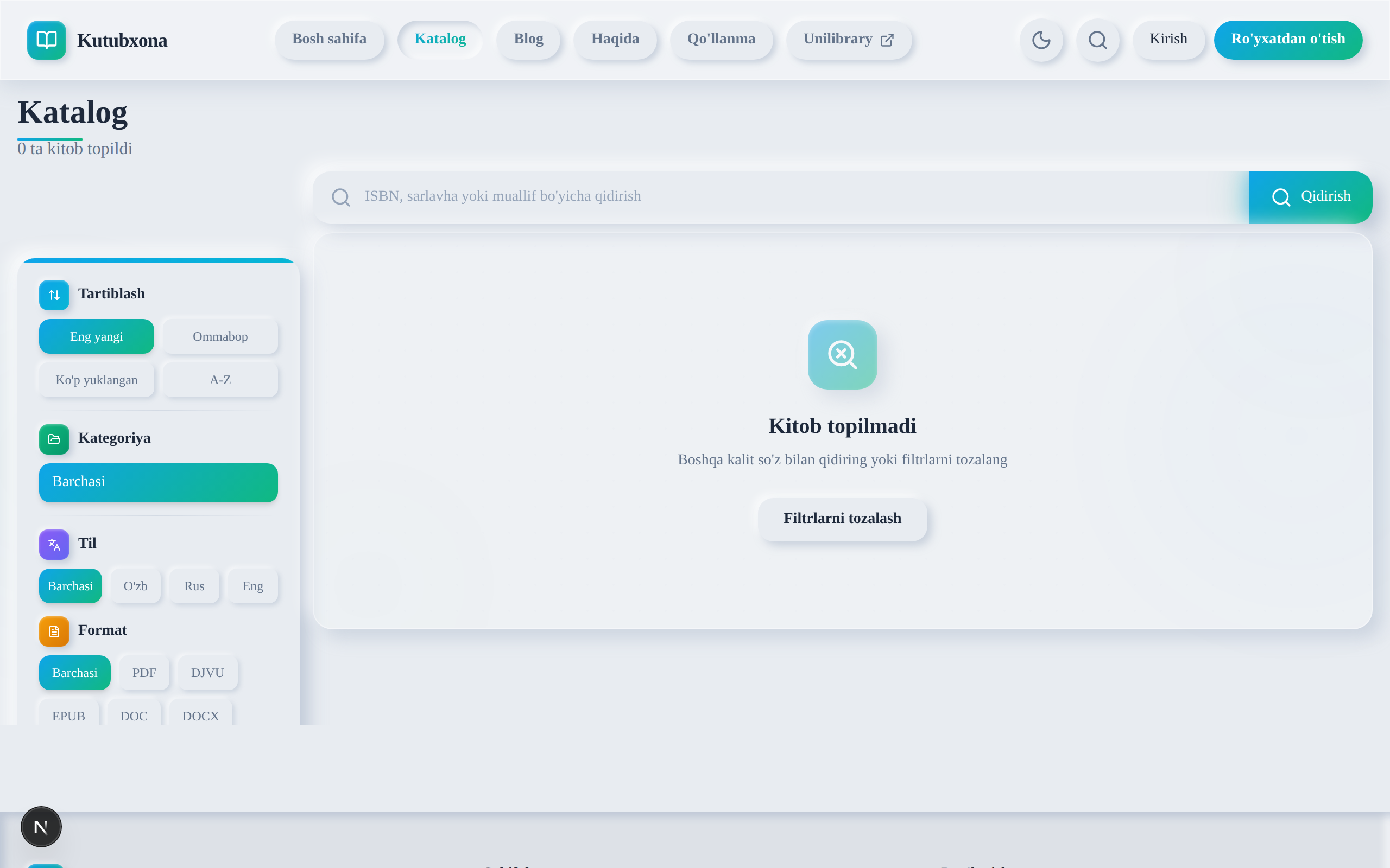 Katalog sahifasi — filtrlar va qidiruv